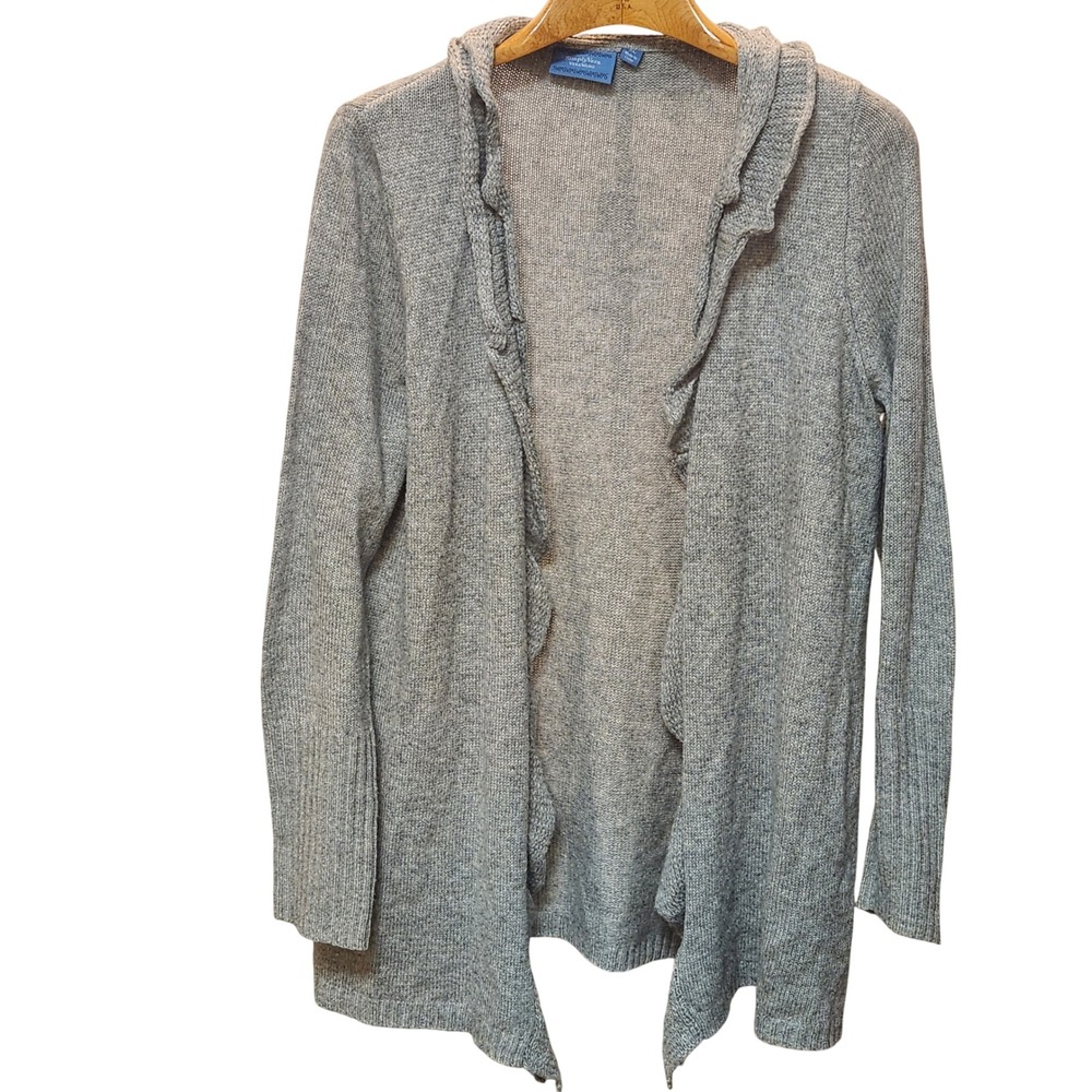 Simply Vera Vera Wang Gray Ruffle Open‎ Front Cardigan Sweater Womens XL Casual
